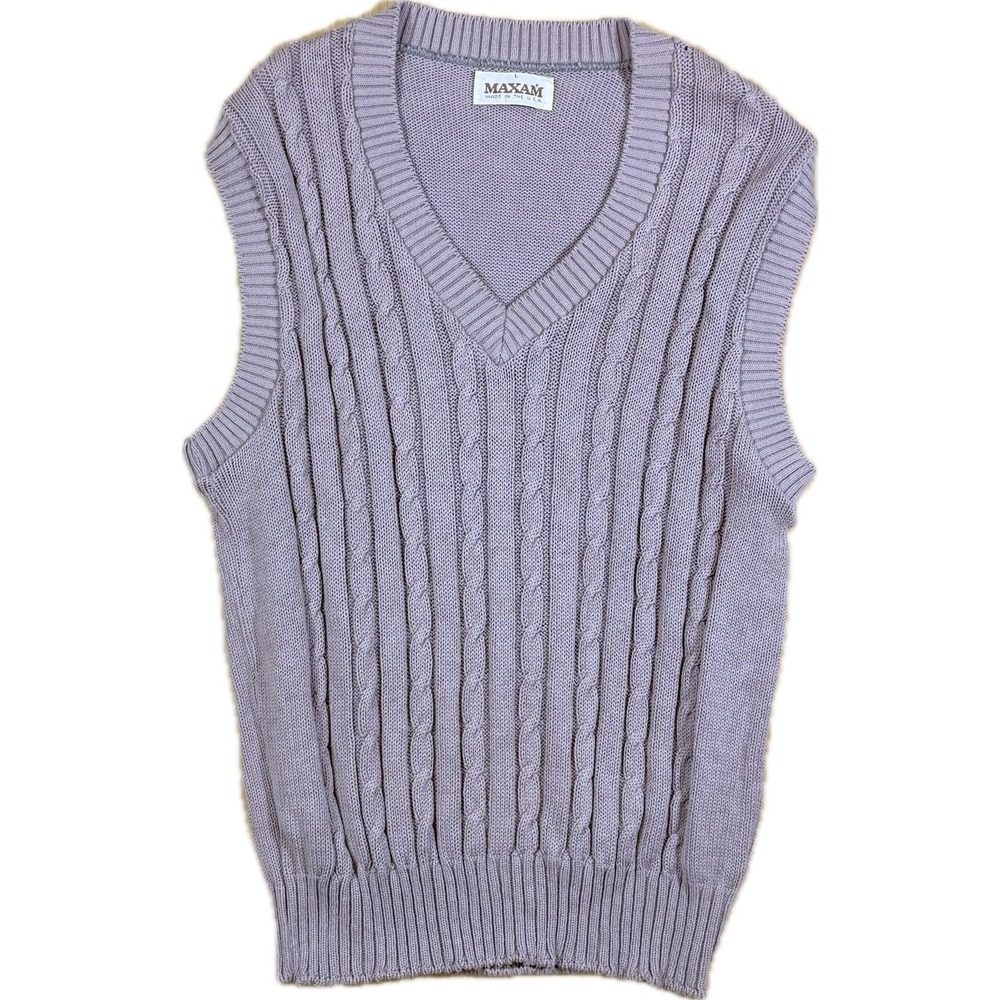 VTG Maxam Cable Knit Sweater V Neck Vest Mens Larged Taupe Preppy Granepacore